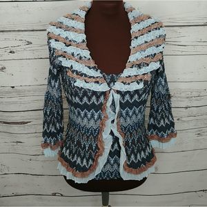 Alberto Makali Blue Brown Ruffled Cardigan Set